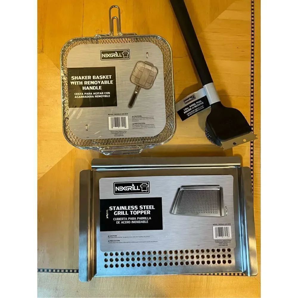 New! Nexgrill Grilling Accessory Lot Steel Brush Scraper Shaker Basket Grill Top